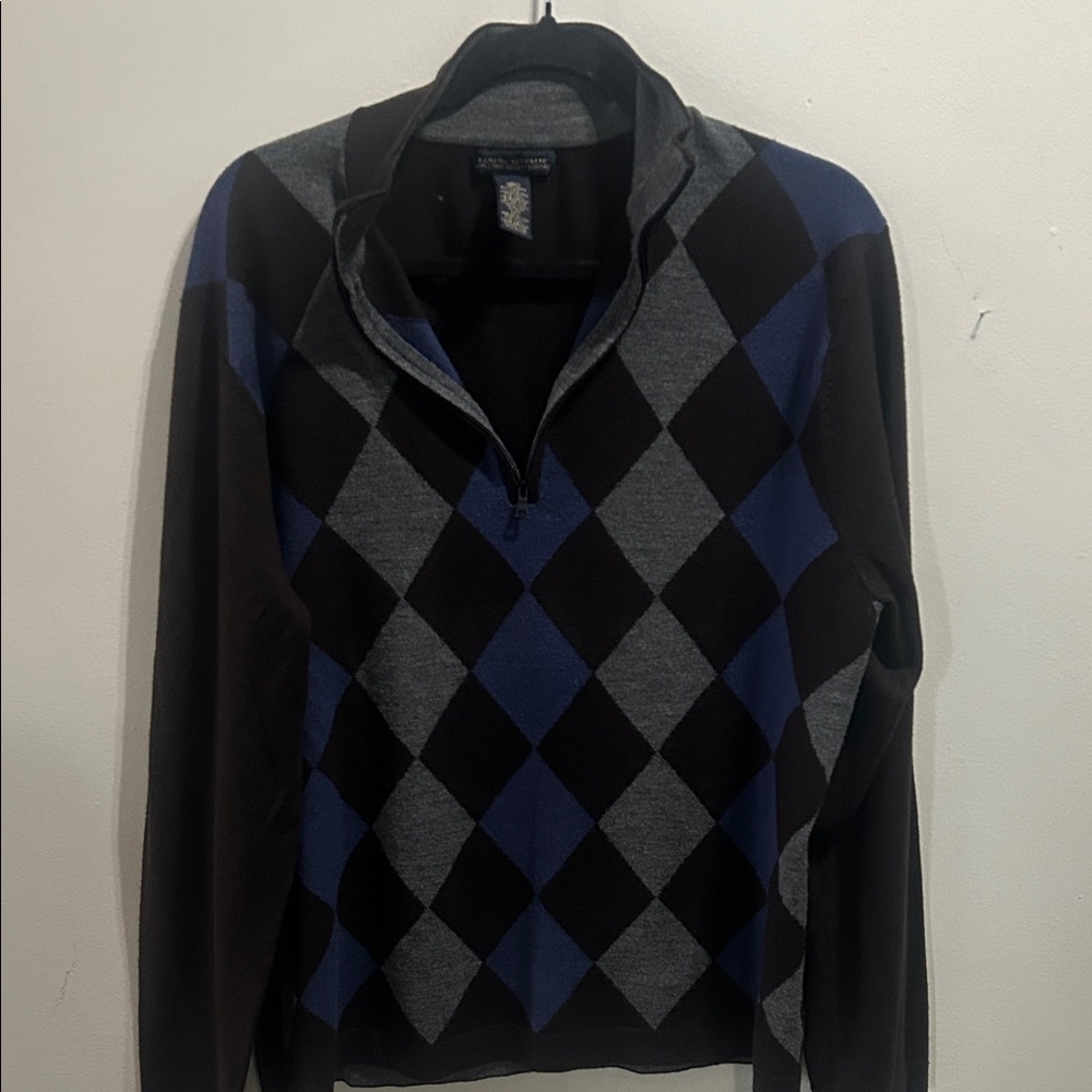 Banana Republic Men's Zip-Up Argyle Sweater - Black, Blue, Gray